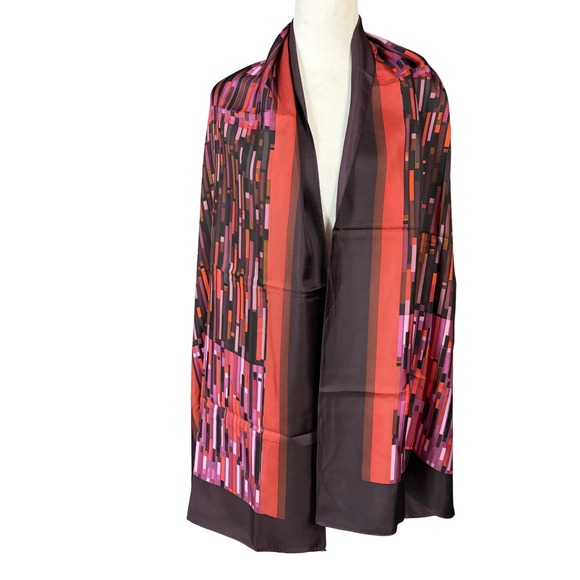 Per Se Accessories - Per Se Scarf Womens One Size Multicolor Geometric 100% Silk Rectangle Wrap Shawl
